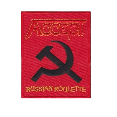 Image of Accept Russian Roulette Heavy Metal Patch Badge Embroidered Iron on Applique Souvenir Accessory