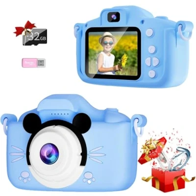 Image of Kids Camera, 2.0 Inch Screen 1080P HD Digital Camera with 32GB Card and Reader, Selfie Childrens for Age 3 13 Years Old Boys Girls Birthday Christmas Toy