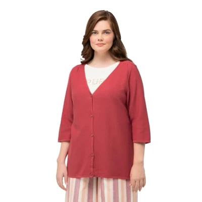 Image of Ulla Popken Women&#039;s Short Feminine Cardigan with Button Panel Sweater, Coral, 20 22&#039;