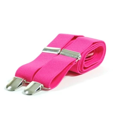 Image of Plain Neon Coloured Trouser Braces Suspenders Retro Adults (Neon Pink)