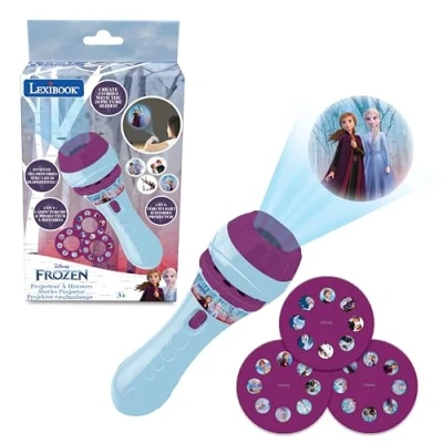 Image of LEXIBOOK Disney, Frozen Torch Light and Projector with 3 Discs, 24 Images, Create Your own Stories, LTC050FZ, 3.7 x 11.5 Centimeters, White