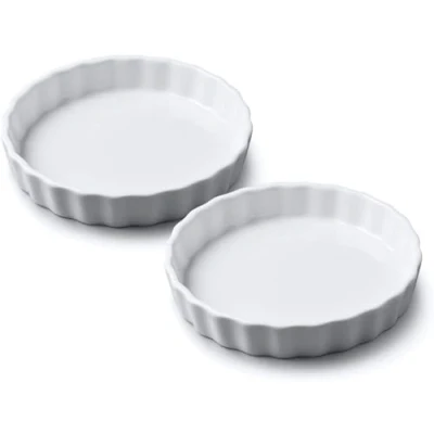 Image of WM Bartleet &amp; Sons Round Flan Dish Set of 2, 11cm Porcelain Oven Safe Dishes White