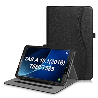 Image of FINTIE Case for Samsung Galaxy Tab A 10.1 2016 (SM T580 / T585), [Corner Protection] Multi Angle Viewing Folio Stand Cover with Auto Sleep/Wake Card Pocket, Black