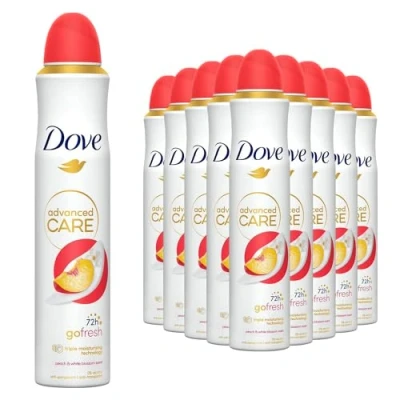 Image of Dove Advanced Care Antiperspirant Go Fresh 72 Hours Sweat and Odour Protection with Long Lasting Fragrance of Peach &amp; White Blossom Deodorant for Women, 200ml Pack 12