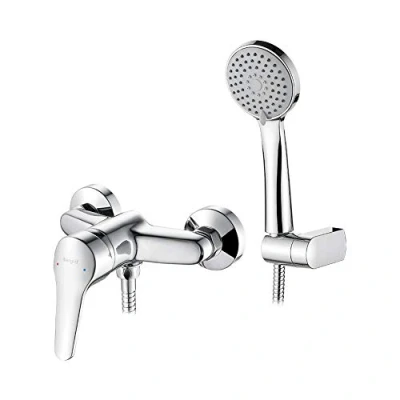 Image of Ibergrif Roma Shower Mixer Tap with Hose, Wall Mounted Handheld and Holder, Chrome