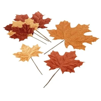 Image of Heaven Sends Pack of 6 Artificial Autumn Leaves Assorted Sizes 25cm to 13cm Orange/Brown Decoration Foliage Autumnal Themed Props Perfect for Home, Kitchen, Living Room