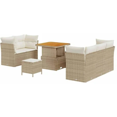 Image of vidaXL 8 Piece Garden Sofa Set with Cushions Beige Poly Rattan Acacia