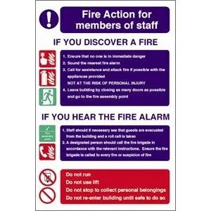 Image of Fire Action For Staff Sign Notice Safety Plaque Poster Commercial 300X200mm