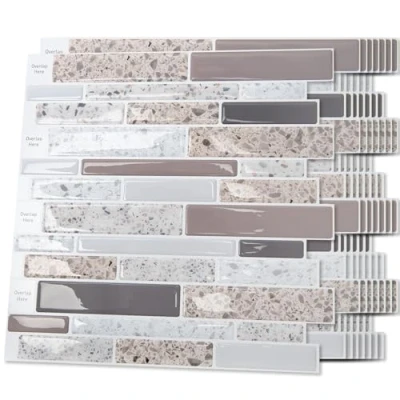 Image of Art3d Backsplash Tile for Kitchen Peel and Stick, 10 Sheets Self Adhesive Wall Tiles Kitchen, Bathroom Back Splashes, 12&quot;x12&quot;, Terrazzo
