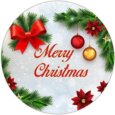 Image of Pack of 48 Christmas Label Stickers (45 mm) Decorations for Cake Boxes, Gifts &amp; Card Making Papa Prints®