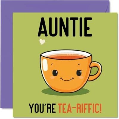 Image of Birthday Cards for Auntie Tea riffic Funny Happy Card Aunty from Nephew Niece, Aunt Gifts, 145mm x Joke Greeting Women Her