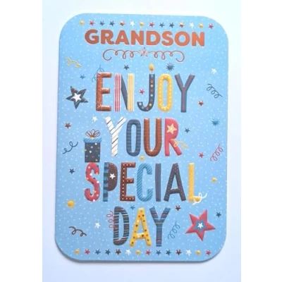 Image of Grandson Birthday Card Modern Text Script Men Male Him Boy Size: 7.5&quot; x 5.25&quot;