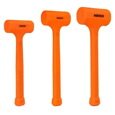 Image of NEIKO 02888A Dead Blow Hammer Set, 3pc Neon Orange Deadblow Mallet, 1lb, 2lb, 3lb Hammers, Spark and Rebound Resistant, Unibody Molded, Checkered Grip