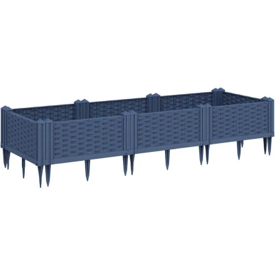 Image of vidaXL Garden Planter with Pegs Blue Grey 125x40x28.5 cm PP