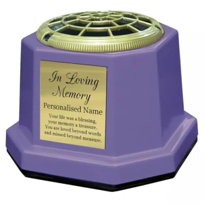 Image of Lilac Graveside Memorial Flower Vase with Gold In Loving Memory Plaque (Personalised Name)