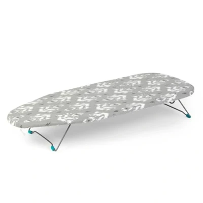 Image of Beldray LA023735IKATEU7 Tabletop Ironing Board 76 x 31cm, Machine Washable 100% Cotton Ikat Cover, Felt Underlay, Lightweight, Easily Foldable With Hanging Hook Perfect for Travel &amp; Small Spaces
