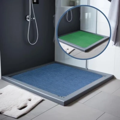 Image of Nicoman Reversible Bath Mat Non Slip Anti Mold, Shower for Tub Bathtub, Mats Inside Outside, Safety Washable Quick Drying Large Matt (Blue/Green, SQUARE 53x53cm)