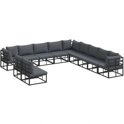 Image of Vidaxl Garden Sofa Set with Cushion Pillow 11 pcs Black Aluminium