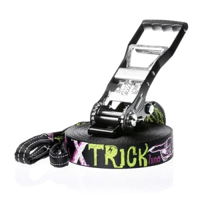 Image of SPIDER Slackline TKS03 Kit TRICK line Workout and Balance Training, Walk &amp; Freestyle Ratchet, Tree Protectiont Sling Bag for Beginners Experienced Slackliners Length 25 m
