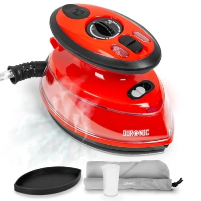 Image of Duronic Travel Iron SI3 RD Mini Iron, 35ml Tank, Steam 400W Lightweight Portable Compact, Variable Heat Settings For Holiday Quilting Patchwork Applique Craft Red