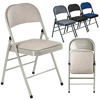 Image of Nyxi Set of 6 Folding Chairs with Padded Fabric Seats, Metal Frame, Foldable Chair Home Office Dinning, Multi Purpose Indoor &amp; Outdoor (Camel Cream)