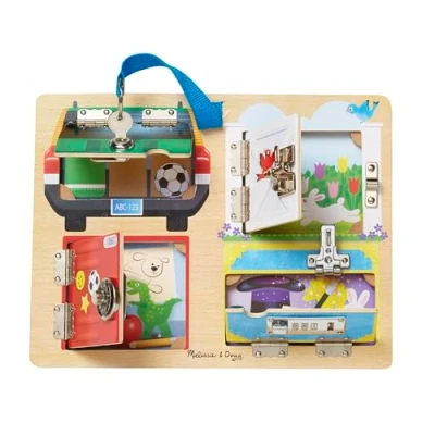 Image of Melissa &amp; Doug 19540 Lock and Latch Board Developmental Toy Motor Skills 3+ Gift for Boy or Girl, Black