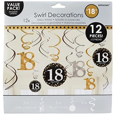 Image of (PKT) Adult Gold 18th Celebration Swirl Decorations