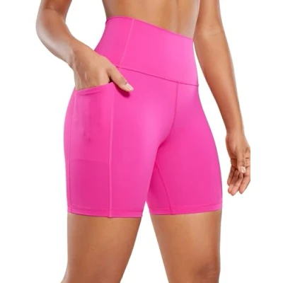 Image of CRZ Yoga Women&#039;s Naked Feeling 6&#039;&#039; Cycling Shorts with Pockets High Waisted Gym Tummy Control Hibiscus Purple 14