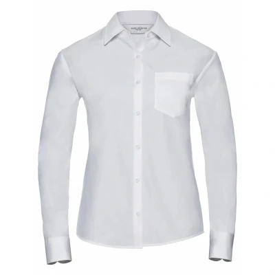 Image of Russell Athletic Collection Womens/Ladies Cotton Poplin Easy Care Long Sleeved Formal Shirt (White) Size 12 UK