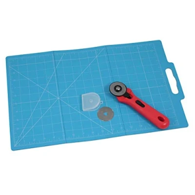 Image of Trimits Folding Mat (30 x 45cm) with Rotary Cutter (45mm), Blue, 30 35cm