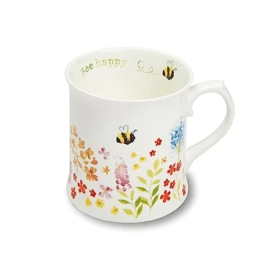 Image of Cooksmart British Designed Tankard Coffee Mug Ceramic Mugs for Home or Work Large Hot Drinks Tea and Cups Bee Happy
