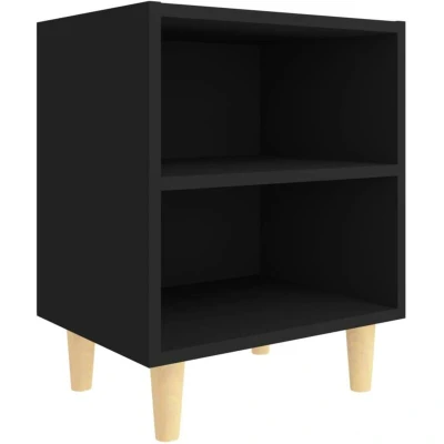 Image of vidaXL Bed Cabinet with Solid Wood Legs Black 40x30x50 cm