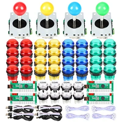 Image of EG STARTS 4 Player Classic DIY Arcade Joystick Kit Parts USB Encoder To PC Controls Games + 4/8 Way Stick 5V led Illuminated Push Buttons for Video Game Consoles Mame Raspberry Pi &amp; Colors