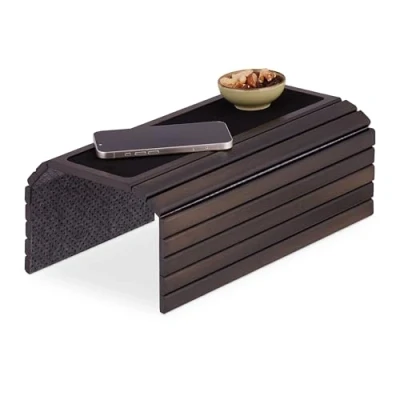 Image of Relaxdays Arm, Armrest, Bamboo, Table for Couch, WXD: 42 x 34 cm, Sofa Tray, Foldable, Brown, 1 cm