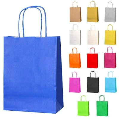 Image of Thepaperbagstore 25 Blue Paper Party Bags With Handles Colourful Gift for Kids and Adults Parties, Birthdays, Weddings, Baby Showers, Hen Parties Sweets 18x22x8cm