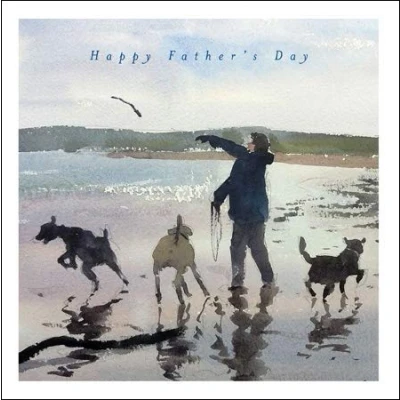 Image of Woodmansterne Dog Walking on The Beach Fathers Day Card