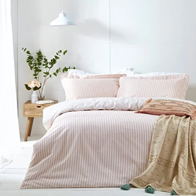 Image of The Linen Yard Hebden Double Duvet Cover Set, Cotton, Blush, Pink (HEBDEN/D02/BLS)