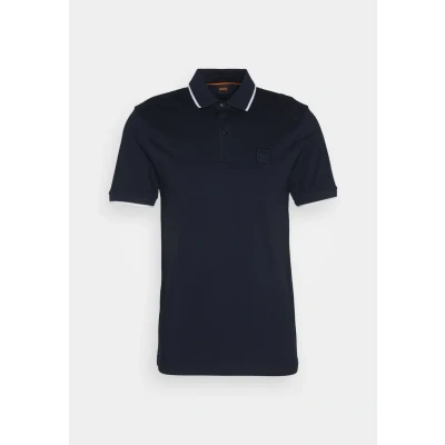 Image of BOSS Mens Passertip Logo Patch Slim fit Polo Shirt in Stretch Cotton