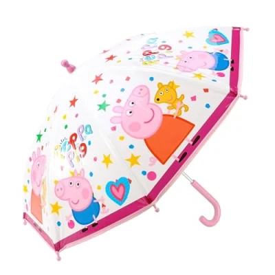 Image of Quickdraw Peppa Umbrella Kids Childrens Brolly POE Dome Pig Character Folding Stick