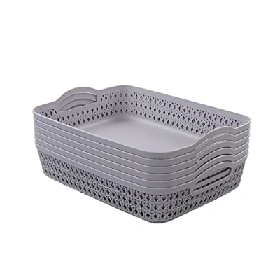 Image of Easymanie 6 pack Plastic Storage Basket, A4 Trays, Grey