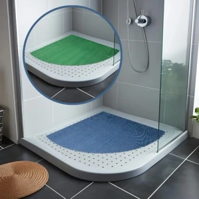 Image of Nicoman Reversible Bath Mat Non Slip Anti Mold, Shower for Tub Bathtub, Mats Inside Outside, Safety Washable Quick Drying Large Matt (Blue/Green, QUADRANT 60x60cm)