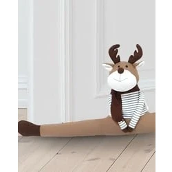 Image of Draught Excluder Door Stopper 86 cm Long Poly Cotton &amp; Sand Filling Heavy Weight Cushion Fabric Material Stitched, Velvety Soft Draft Reindeer