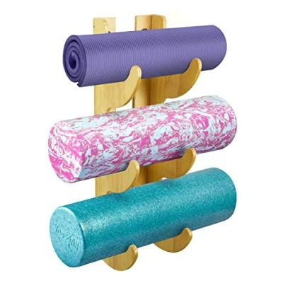 Image of Yes4All Wall Mount Wooden Foam Roller Rack/Yoga Mat Holder for Storing Home Gym Accessories and Decor