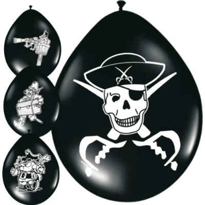Image of Folat Pirate Party Themed Balloons Black and White 12In / 30cm 8 pieces