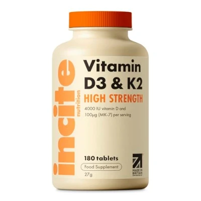 Image of Vitamin D3 K2 (MK7) 100ug 6 Month’s Supply High Strength 180 Tablets Premium Vegetarian Suitable for D3, 4000iu &amp; Made in UK