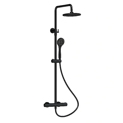 Image of Nuie JTY475 Modern Bathroom Round Thermostatic Bar Shower with Telescopic Kit 3 Function Handset, Matt Black