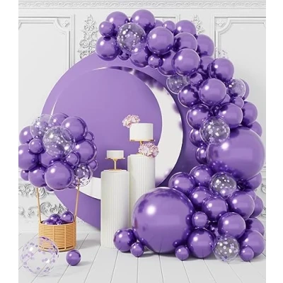 Image of Metallic Purple Balloon Arch Kit: 100 Pcs Party Balloons Garland Kit with Dark Confetti Latex Ribbons DIY for Bachelor Halloween Wedding Birthday Decoration