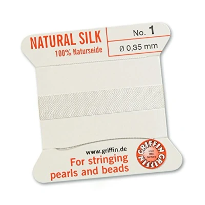 Image of Griffin 100% Natural Silk Beading Cord String Thread White 2 metres with one Needle Size 0.35mm