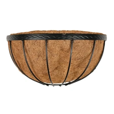 Image of Smart Garden 40cm 16 Inch Saxon Metal Wall Manger Basket Black Planter Liner