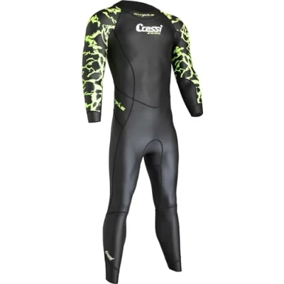 Image of Cressi Kuwae Man Monopiece Swimsuit Black/Green 2mm XXL Men&#039;s One Piece Specifically Designed for Swimming and Freediving, Smooth Neoprene Outer, 2mm,